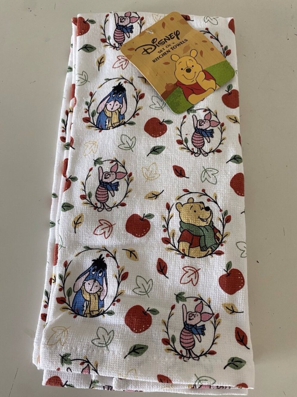 2 Pk Disney Winnie The Pooh & Friends Autumn Fall Apple Kitchen Towels 16 X 26”